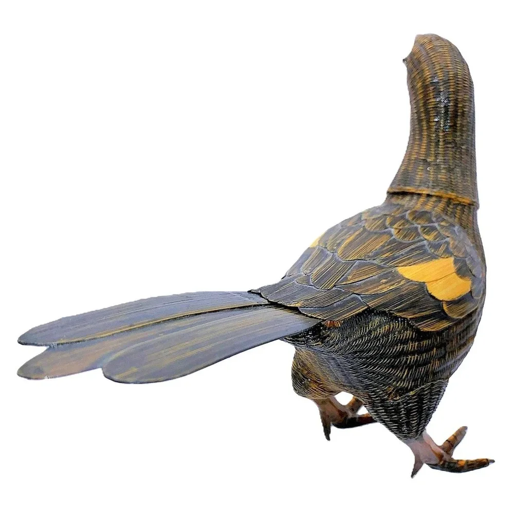 Vintage Chinese Bird Trinket Box Handcrafted Wicker Bamboo Estate Prize 9